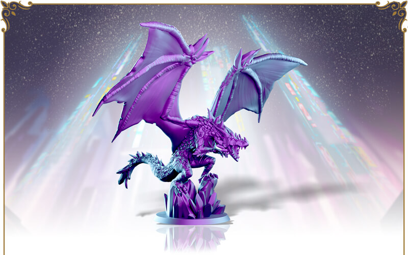 Ancient Crystal Dragon miniature, 100mm base