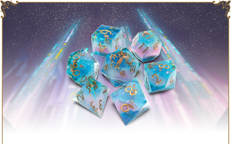 Table-ready Neon Sparks Acrylic Dice