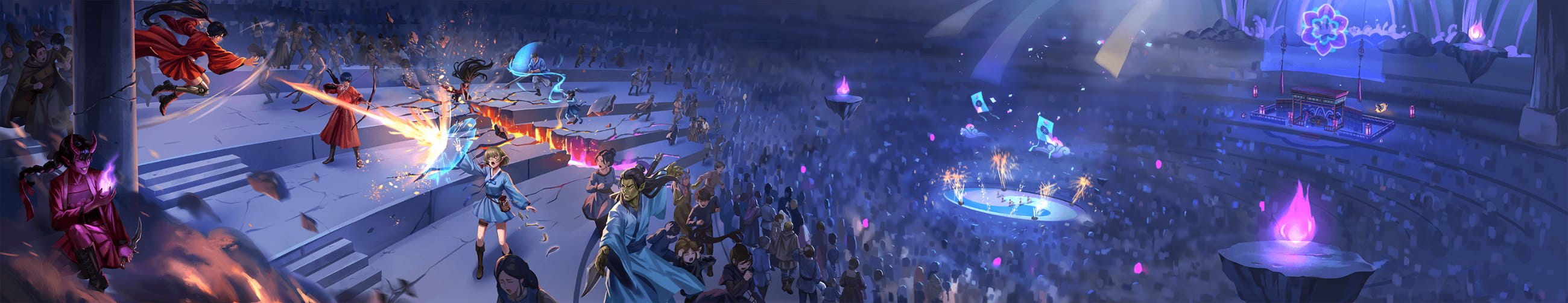 Idols of the Neon Dark key art — the arena under attack