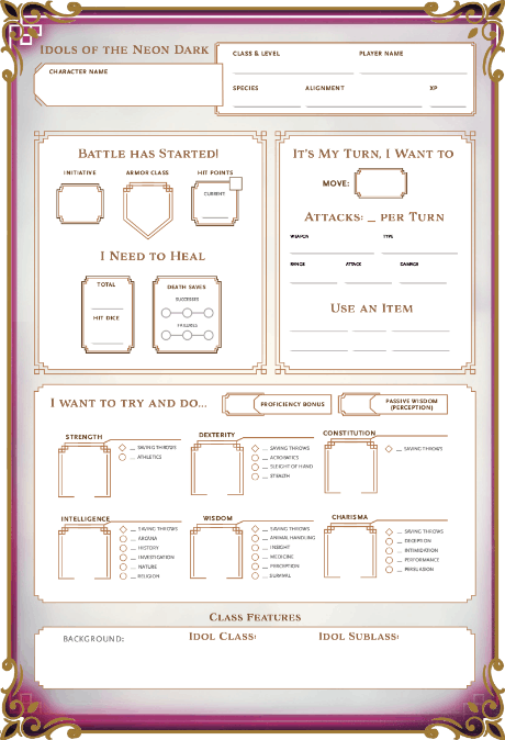 Printable Character Sheets & Tokens